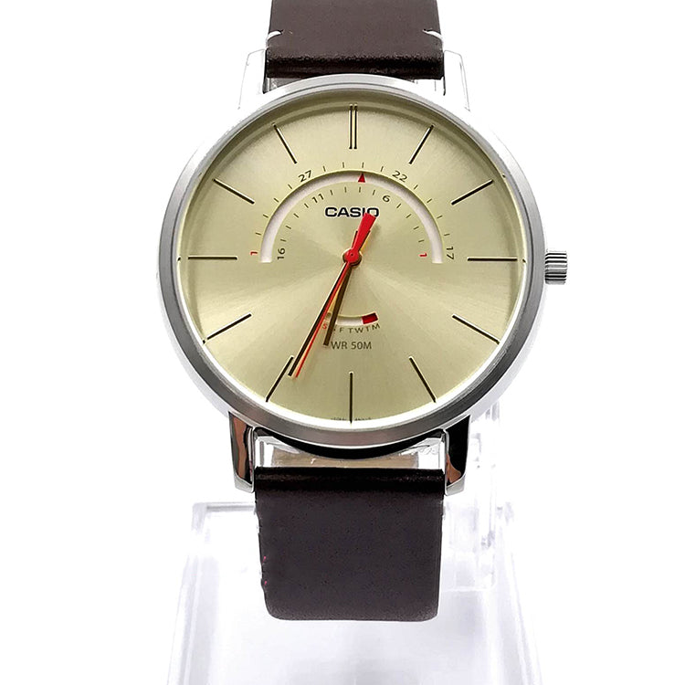 Men's CASIO Dress Series waterproof quartz Watch Color 43mm Brown Strap Mens Gold Analog MTP-B105L-9AV