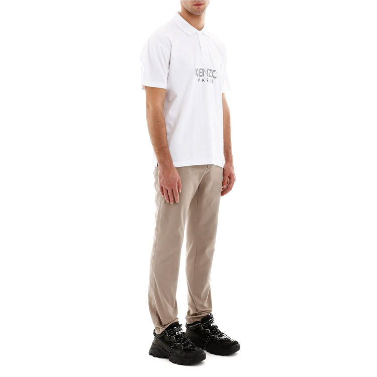 Men's KENZO Alphabet Printing Casual Short Sleeve Polo Shirt White F965PO0384BD-01