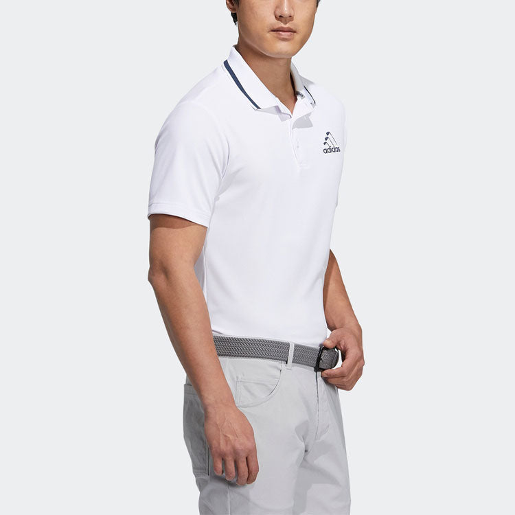 Men's adidas Solid Color Logo Casual Sports Short Sleeve Polo Shirt White HA1324