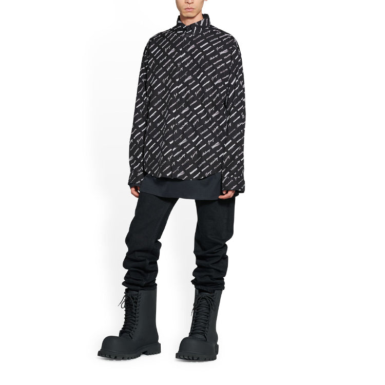 Balenciaga Logomania All Over Long Sleeve Shirt 'Black' 662983TNLL11070