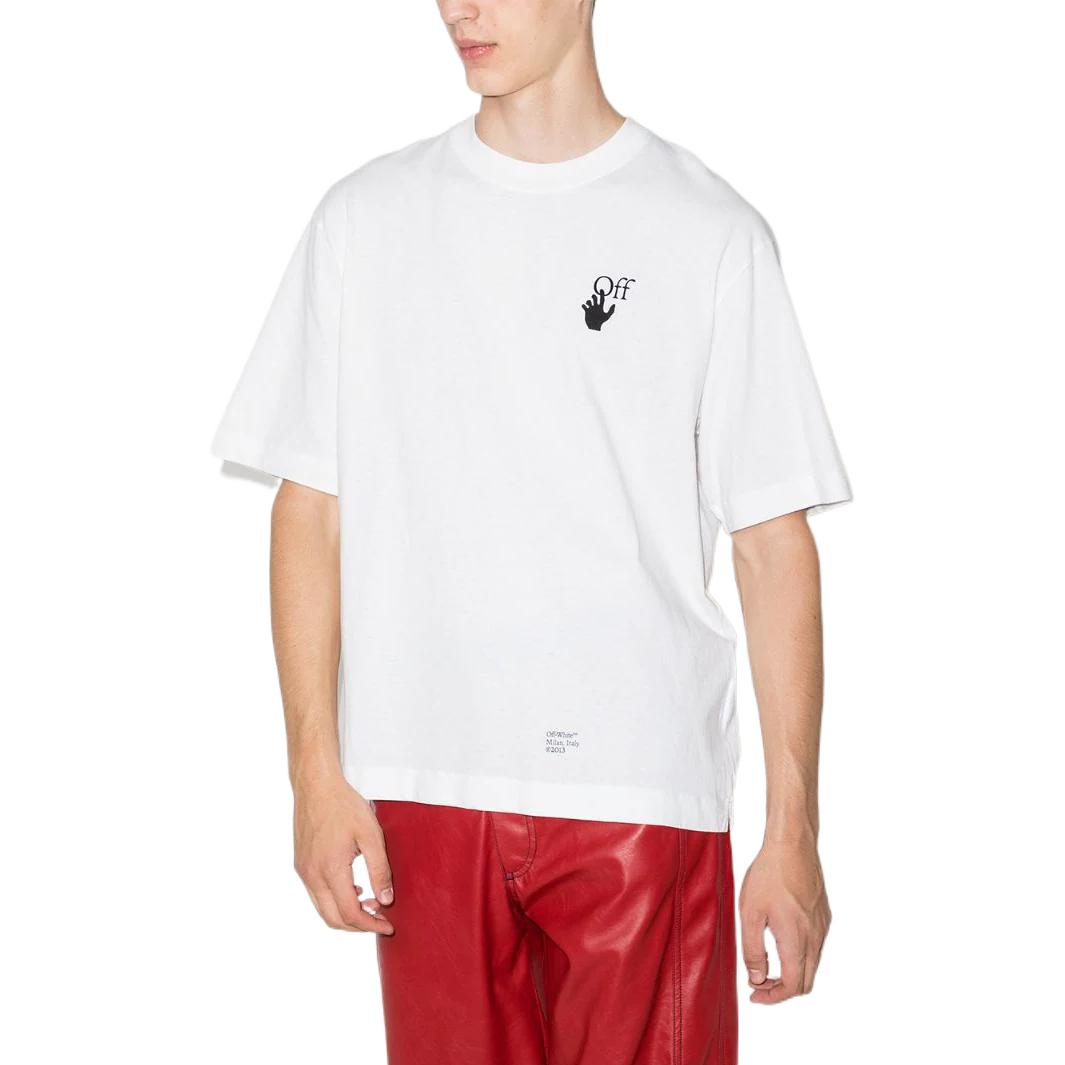 Men's Off-White SS22 Caravaggio Arrow Pattern Logo Printing Round Neck Short Sleeve White T-Shirt OMAA120F21JER00701100110