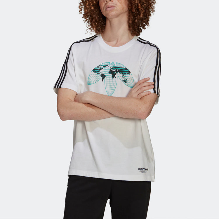 Men's adidas originals United Tee Upside Down Large Logo Stripe Round Neck Casual Sports Short Sleeve White T-Shirt HF4907
