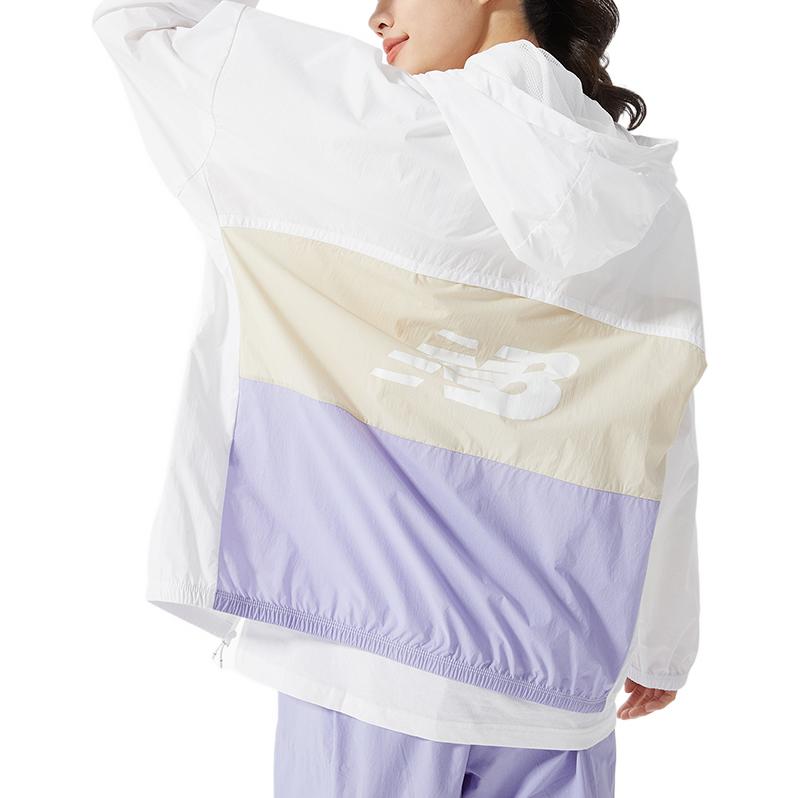New Balance Logo Printing Colorblock Hooded Jacket Couple Style White 5AC19013-WT