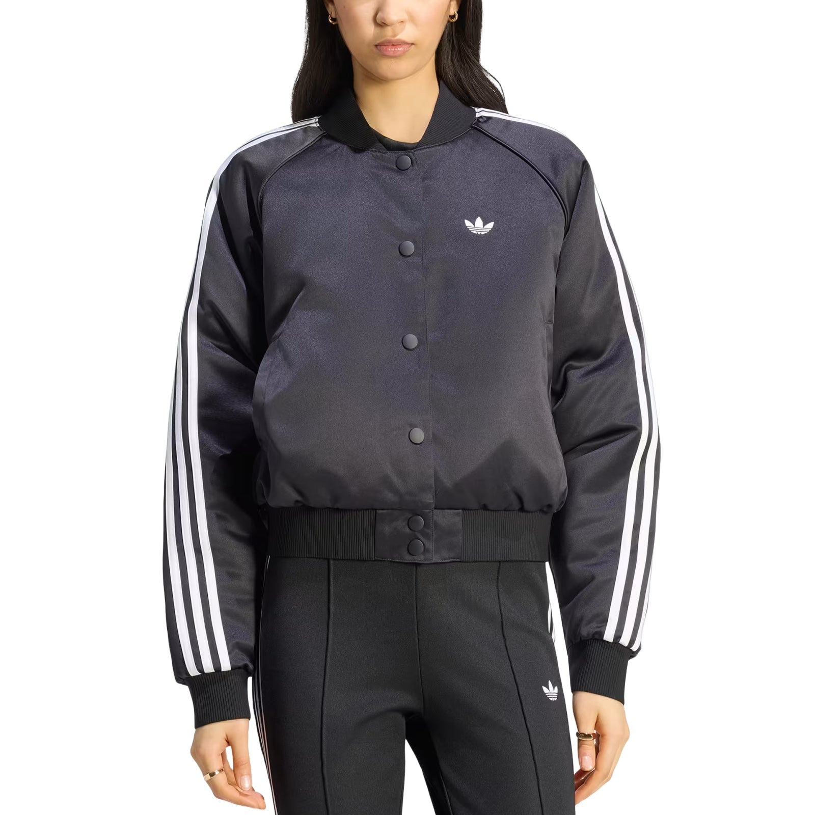 (WMNS) adidas Satin Bomber Jacket Asia Sizing 'Black White Grey Three' KT2648