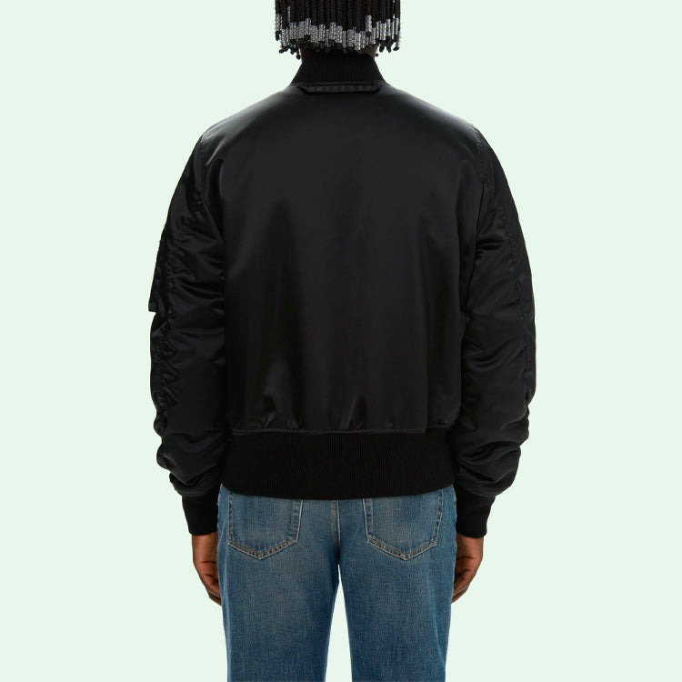 Off-White SS21 Logo Pattern Zipper aviator Jacket Loose Fit Black OMEH032S21FAB0011010