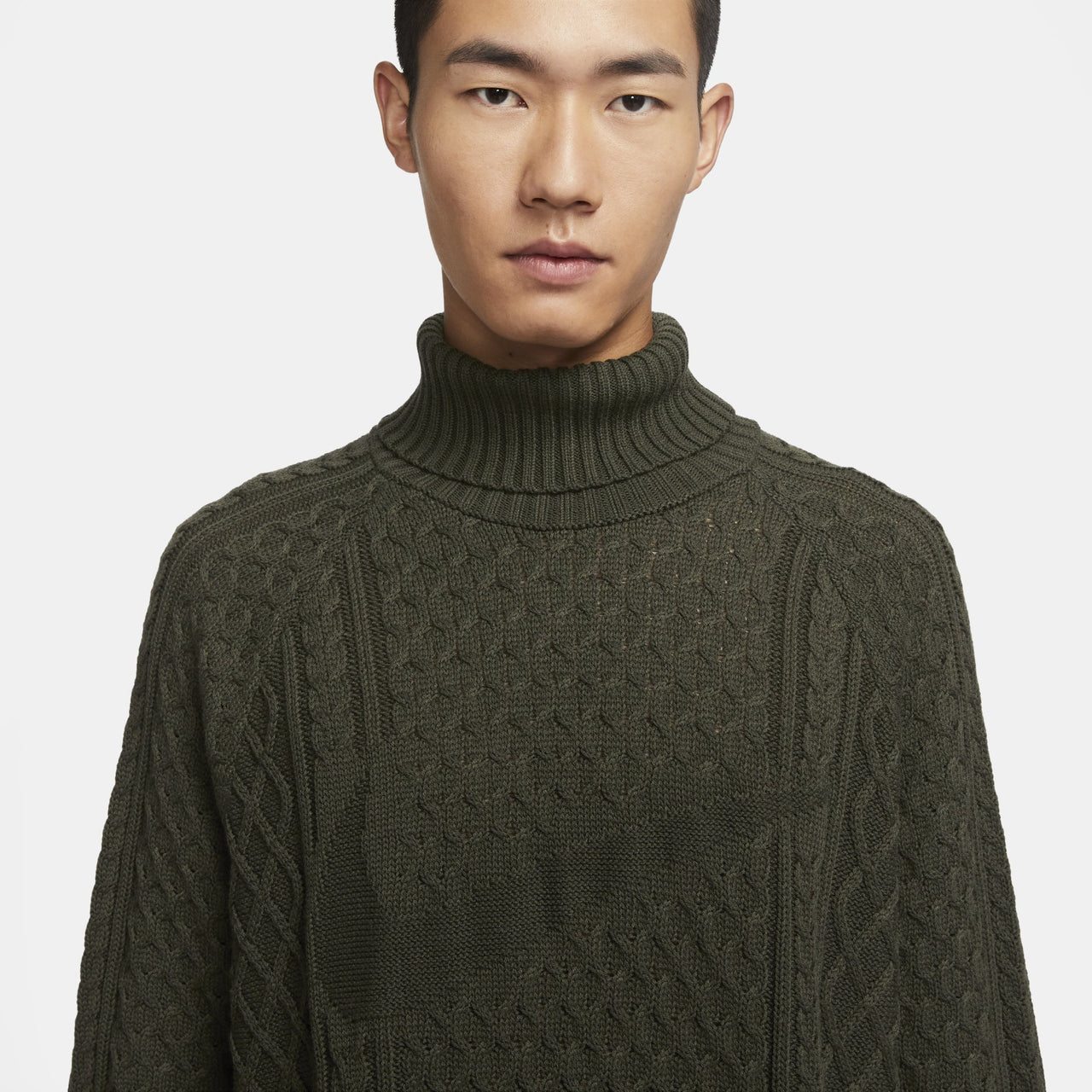 Nike Life Cable Knit Turtleneck Sweater 'Olive Green' FB7771-325