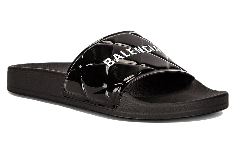 (WMNS) Balenciaga Quilted Logo Rubber Slides Sandals Black 623522W19V21090