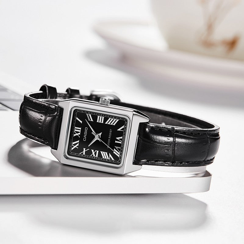 CASIO Vintage Style Square Red Squarees Quartz Black Analog LTP-V007L-1B
