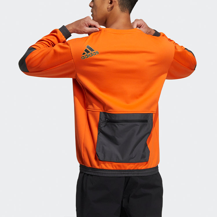 adidas Athleisure Casual Sports Fleece Lined Stay Warm Round Neck Pullover Orange Yellow GV3520