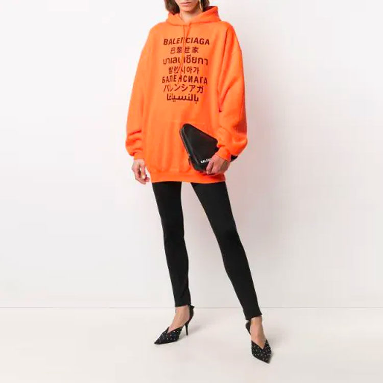 (WMNS) Balenciaga SS21 Printing Hoodie Orange 578135TJVI67513