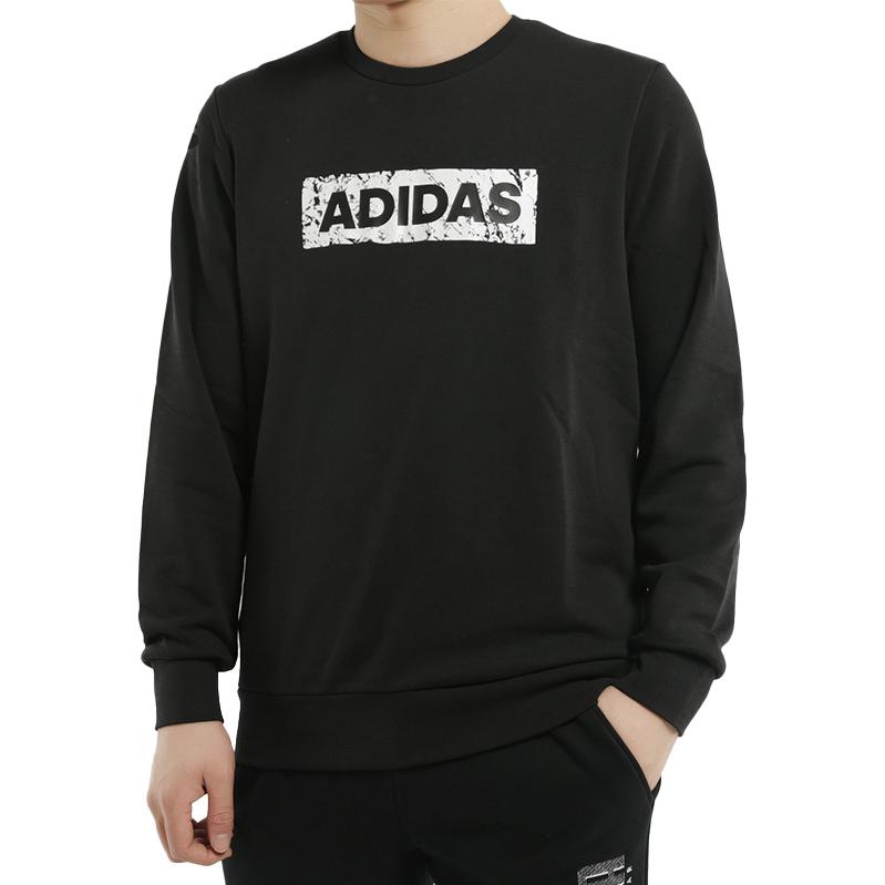 Men's adidas Printing Alphabet Round Neck Pullover Long Sleeves Black DW4601