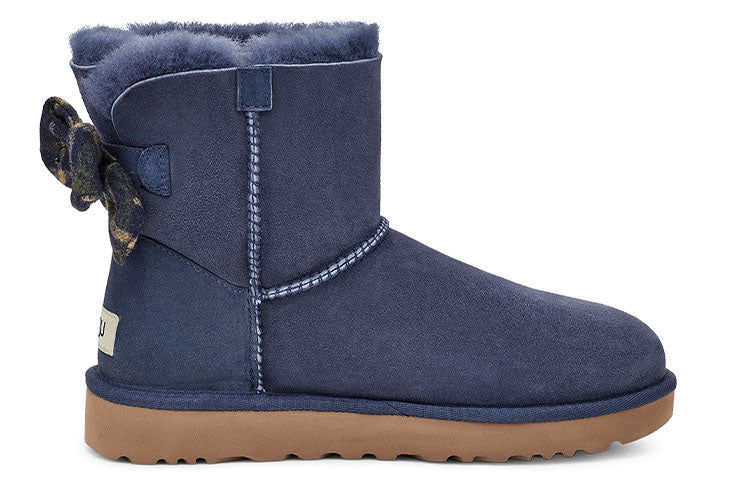 (WMNS) UGG Mini Bailey Bow Plaid Ribbon 'Navy Blue Grey' 1119115-NAVY