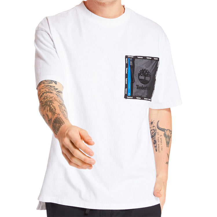 Men's Timberland SS20 Hollow Out Zipper Pocket Printing Short Sleeve White A22SN100