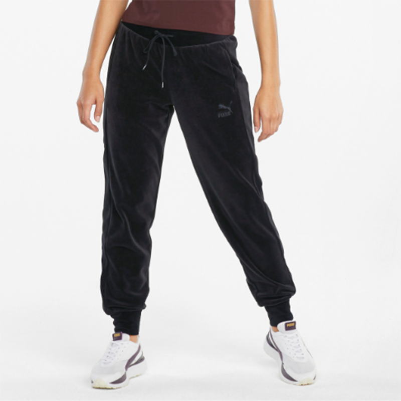 (WMNS) PUMA Iconic Embroidery Logo Knitting Trousers Black 532951-01