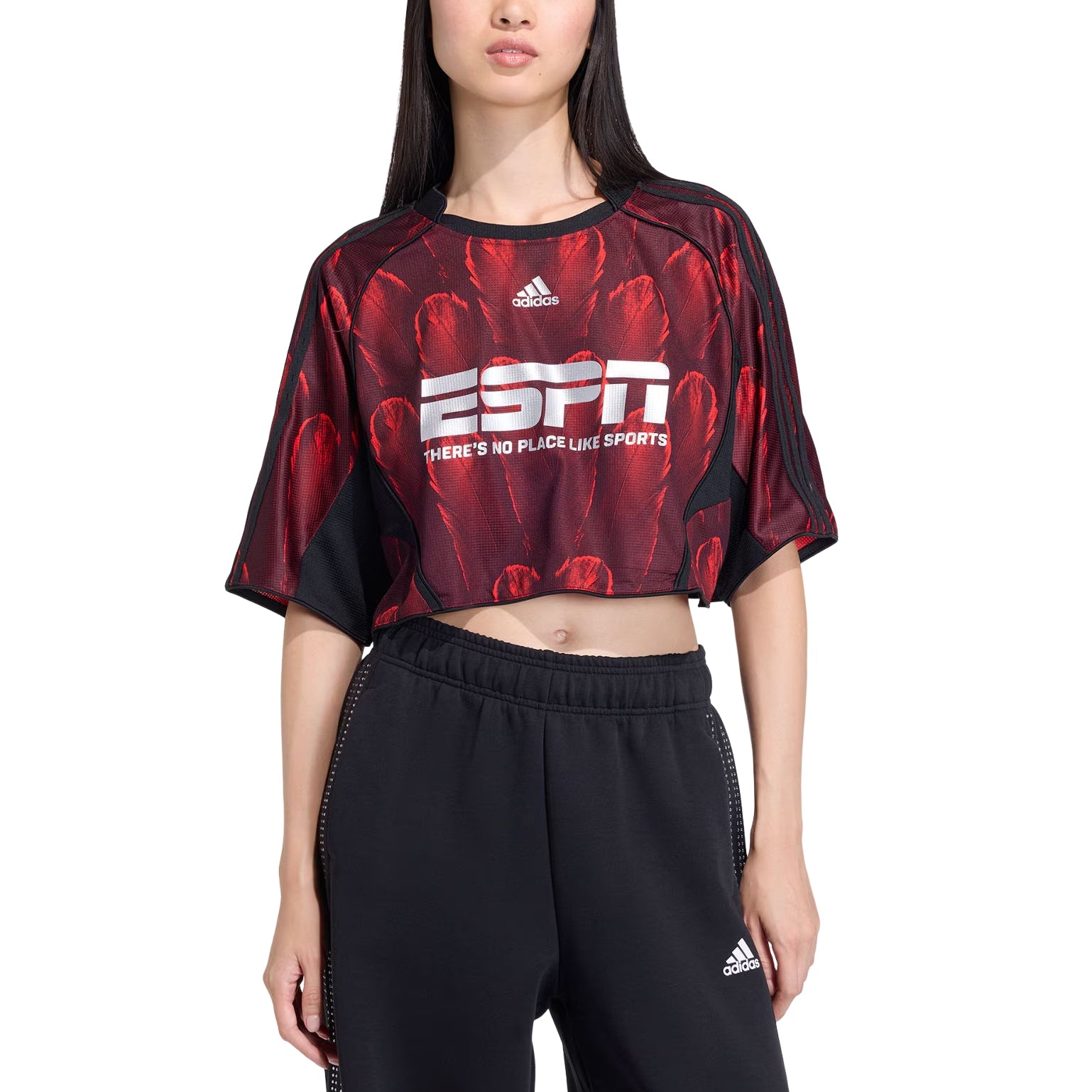 (WMNS) adidas Crop Jersey Asia Sizing 'Red Black' KD0502