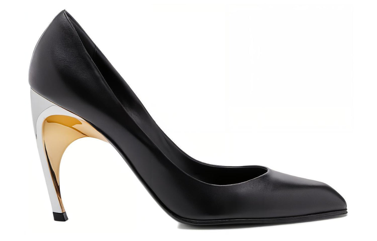 (WMNS) Alexander McQueen Armadillo Leather Pumps 'Black Silver' 780683WIEX21399