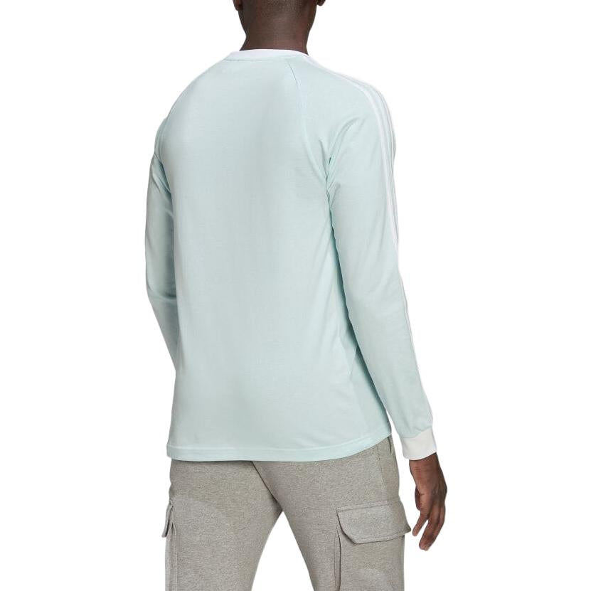Men's adidas Stripe Logo Printing Round Neck Pullover Long Sleeves Light Blue T-Shirt HK7286