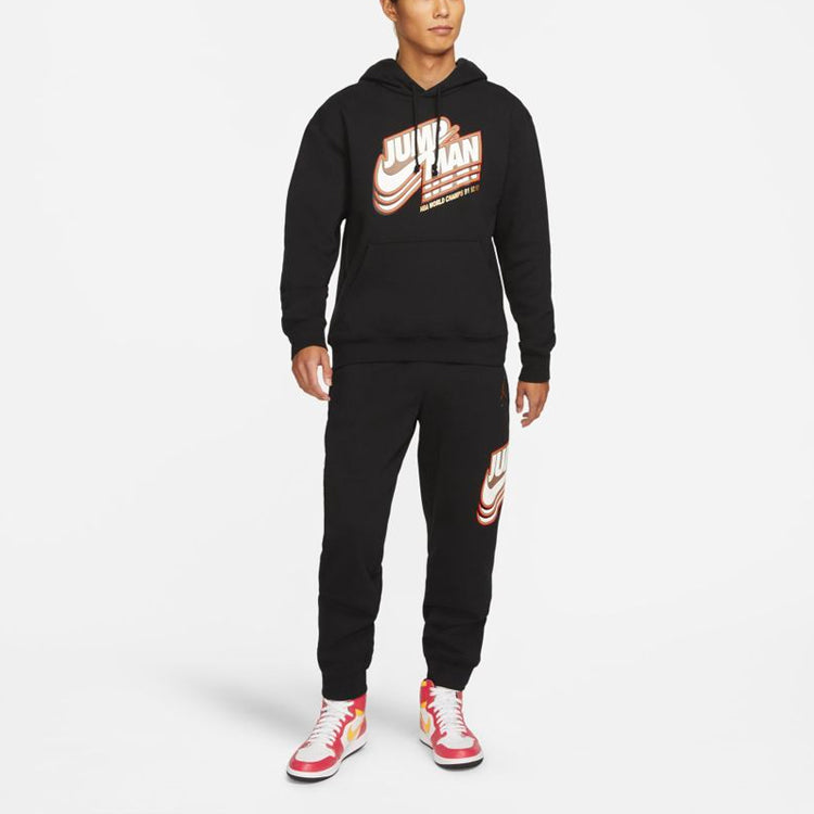 Men's Air Jordan Logo Pattern Fleece Lined Printing Loose Black DC9605-010