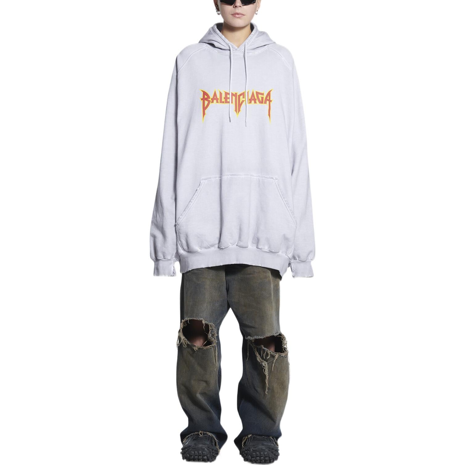 Balenciaga Metallica Hoodie Oversized Fit 'Dirty White Orange' 697879TMV890901