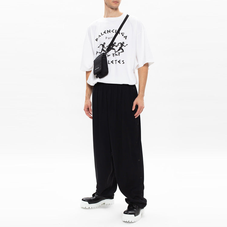 Men's Balenciaga SS21 Marathon Running Pattern Printing Logo Short Sleeve White 641614TJVK69040