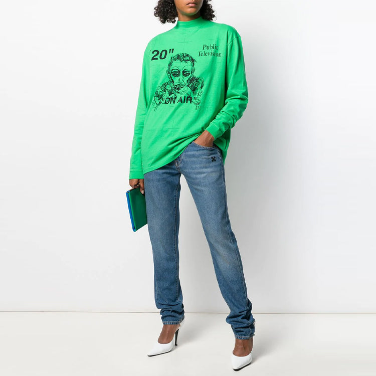 Off-White Logo Portrait Embroidered Long Sleeves Unisex Green OMAB032F191850184010