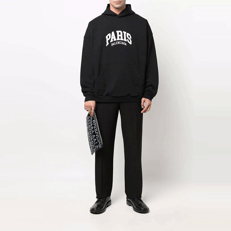 Balenciaga Cities Paris Hoodie Wide Fit 'Black White' 674986TLVL81070