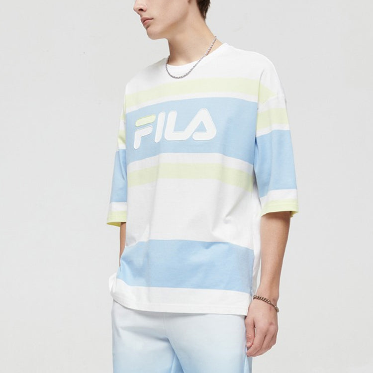 FILA FUSION Stripe Loose Knit Short Sleeve White T11M125117F-WT
