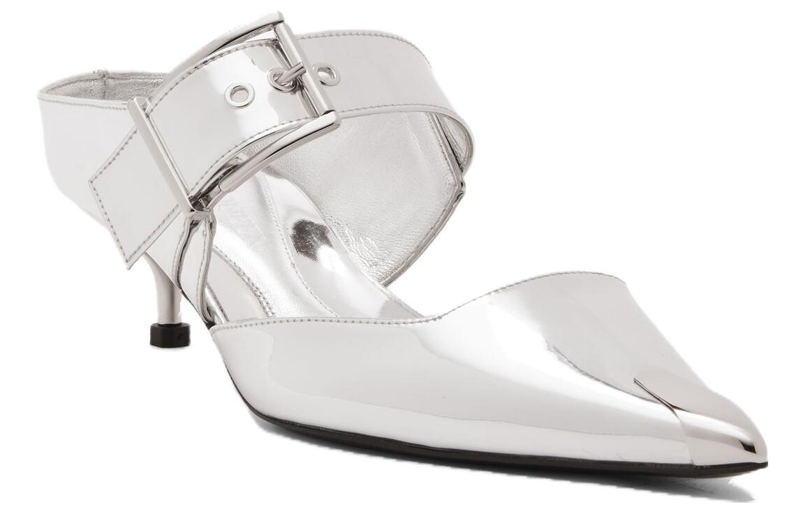 (WMNS) Alexander McQueen Punk Mules 'Silver' 780794W4WG18100