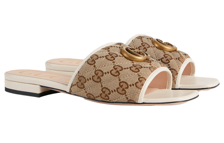 (WMNS) Gucci Double g Flat Heel Fashion Beige Sandals 619893-2HK80-9795