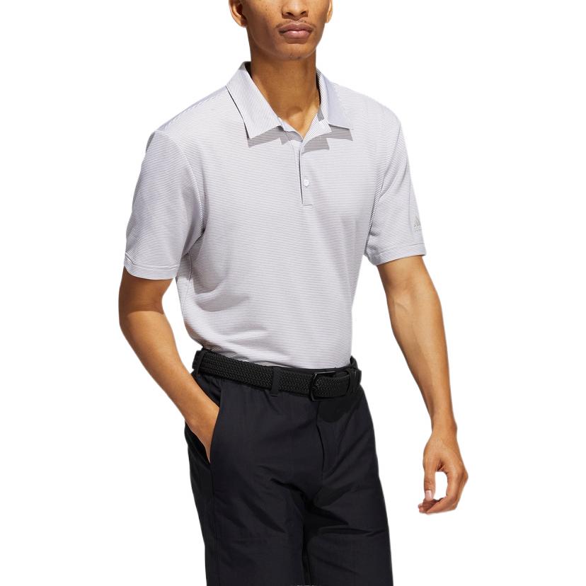 Men's adidas Stripe Logo Casual Sports Short Sleeve Polo Shirt Gray HA9167