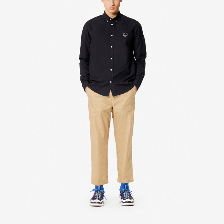 Men's KENZO Embroidered Small Tiger Head Lapel Casual Long Sleeves Black Shirt F955CH4001LC-99