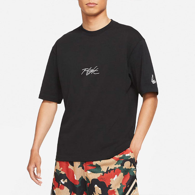 Men's Air Jordan Flight Essentials Embroidered Logo Sports Round Neck Short Sleeve Black DA9890-010