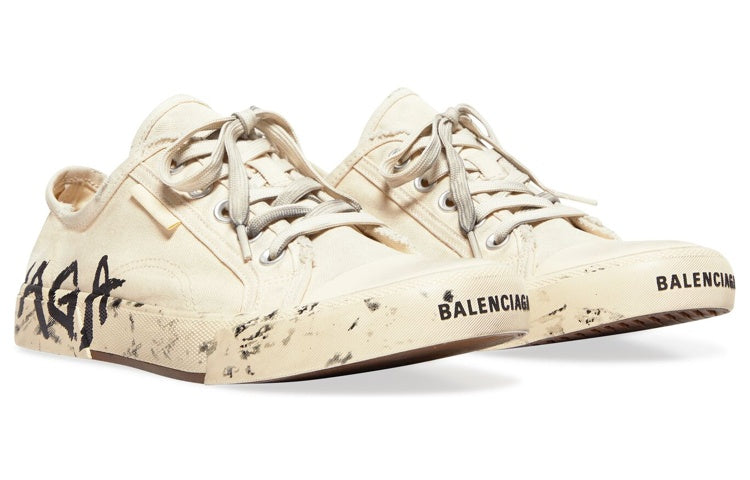 (WMNS) Balenciaga Paris Low Top Sneakers 'White Destroyed Cotton and White Rubber with Graffiti' 688757W3RR59010