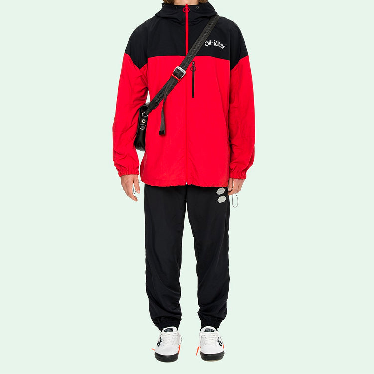 Off-White SS19 Mens Logo Hooded Windbreaker Jacket 'Red Black' OMEA169R19C010262001