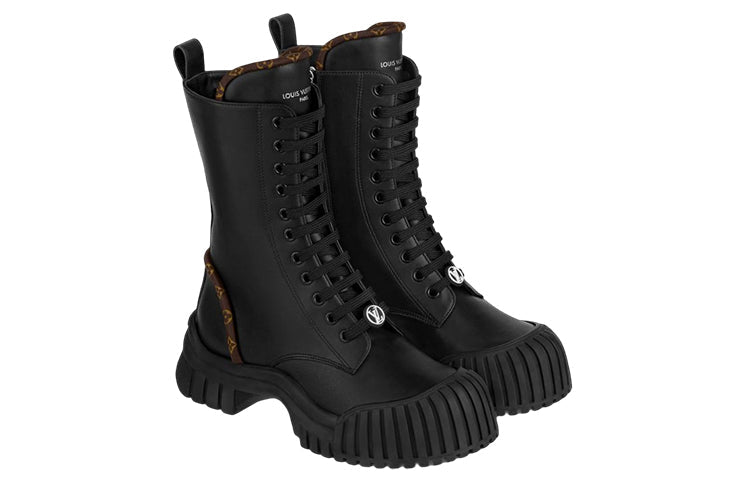 (WMNS) LOUIS VUITTON LV Circle Ruby Flat Ranger Boots 'Black with Brown Monogram' 1AB12T