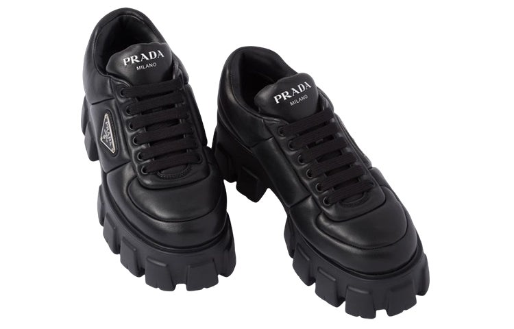 (WMNS) PRADA Monolith Brushed Leather Lace-up Shoes 'Black' 1E119N_2DL8_F0002_F_055