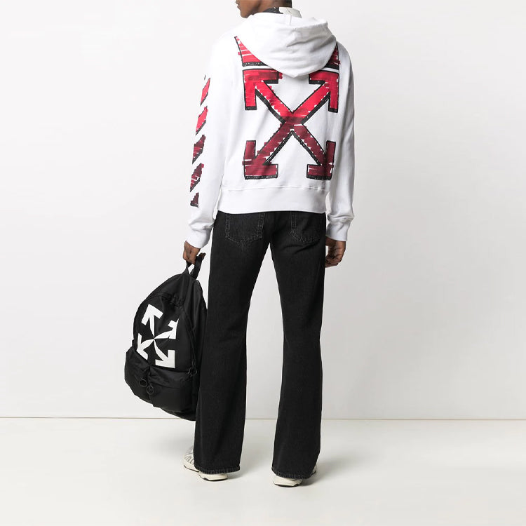 Men's Off-White FW21 Gradient Arrow Logo Adornment Hooded Loose Fit White OMBB034R21FLE0030125-1