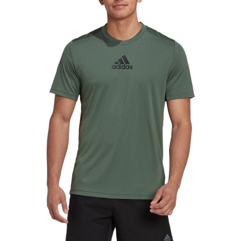 Men's adidas Solid Color Stripe Logo Printing Round Neck Short Sleeve Japanese Version Green T-Shirt HM4781