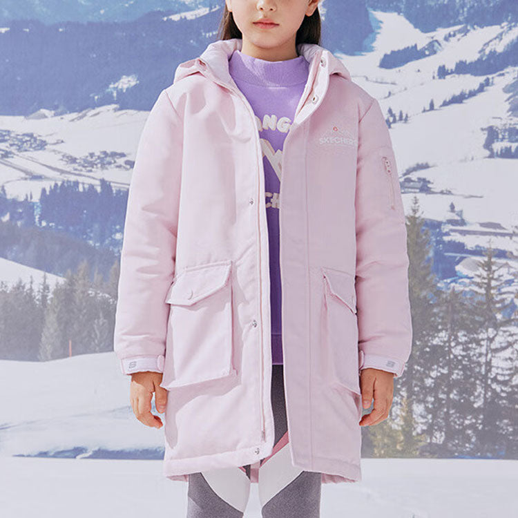 (GS) Skechers Letter Printed Long Down Jacket 'Pink' L421K135-01NX