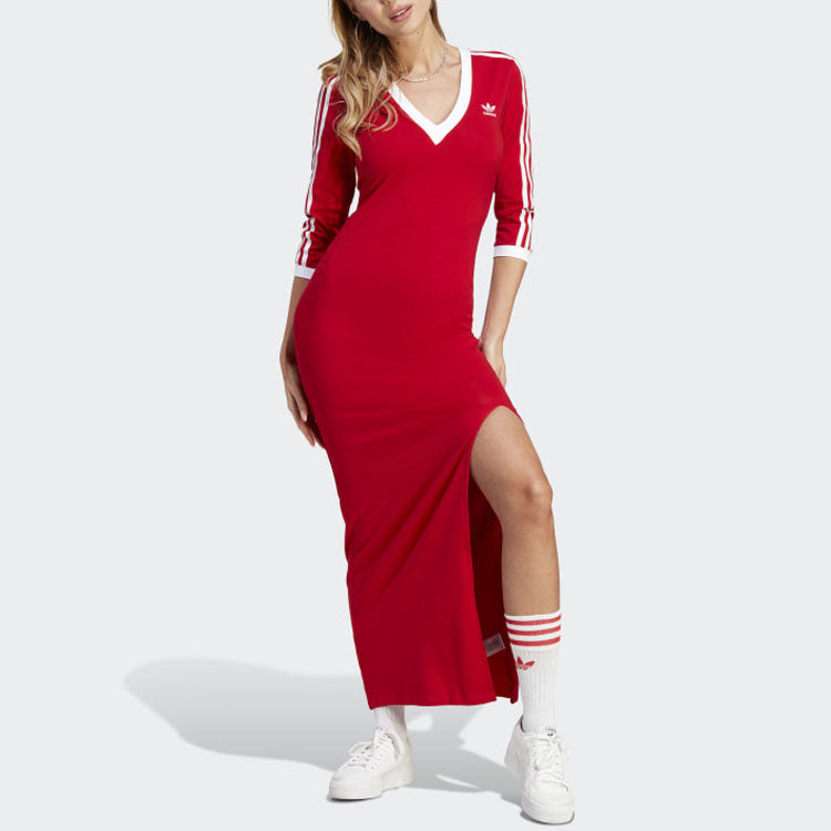 (WMNS) adidas originals Adicolor Classics 3-Stripes Maxi Dress Asia Sizing 'Red' II0750