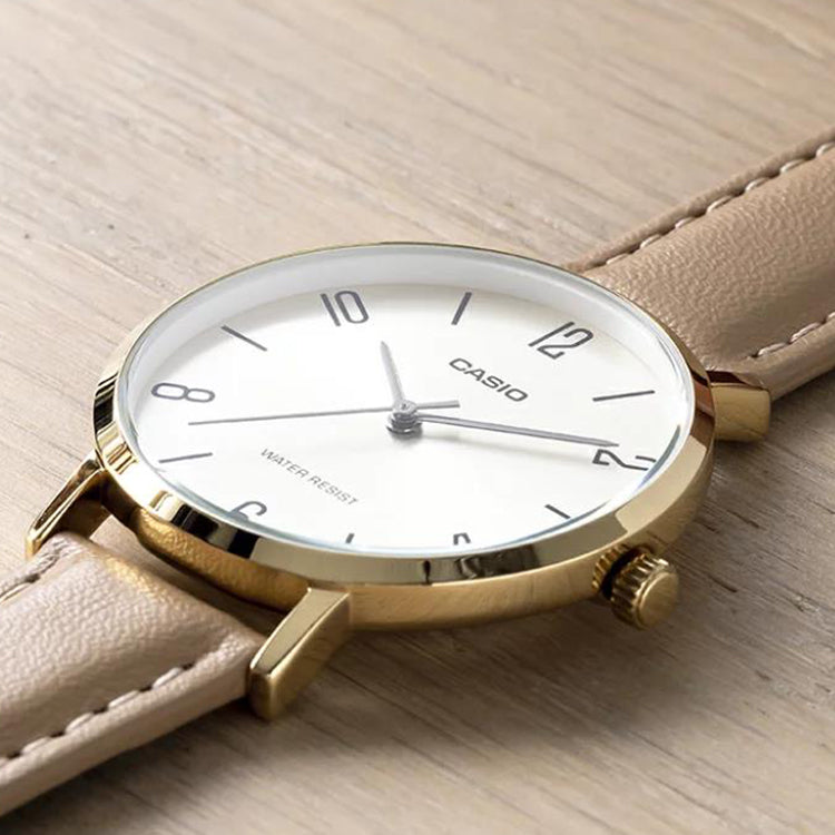 CASIO Dress Series Classic Minimalistic Exquisite Fashion Champagne Watch 34mm Waterproof Strap Gold Analog LTP-VT01GL-9B2