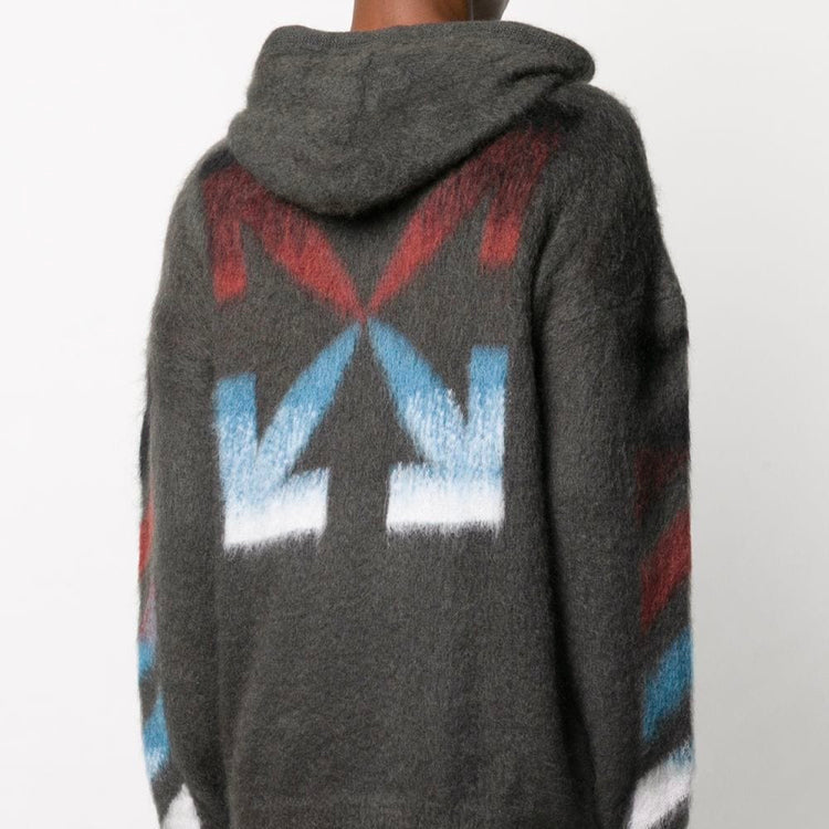 Off-White Arrow Knit Hooded Sweater Men's Grey OMHA073F20KNI0010987