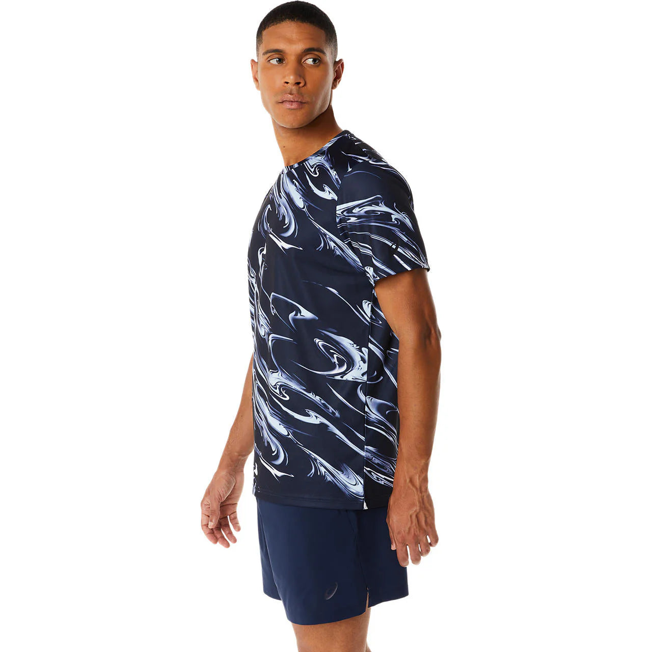 ASICS Suminagashi Motif Print Short Sleeve Top 'Midnight' 2031D775-402