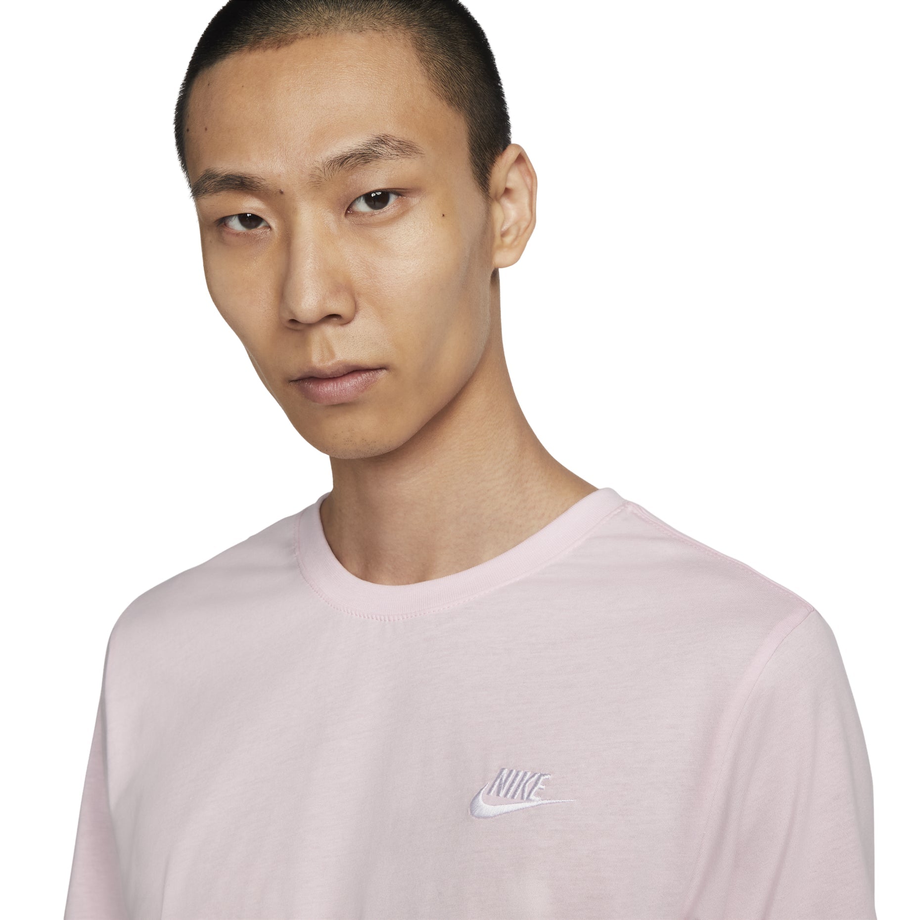 Nike Solid Color Logo Embroidered Knit Round Neck Short Sleeve Pink AR4999-665