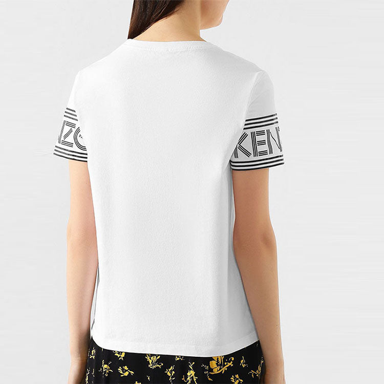 KENZO Cuff Logo Pattern Round Neck Short Sleeve White T-Shirt F002TS793985-01