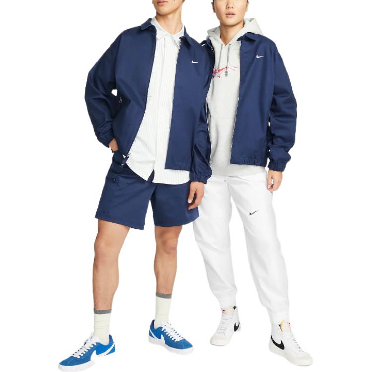 Men's Nike Solid Color Logo Casual Lapel Jacket Navy Blue DQ6335-410