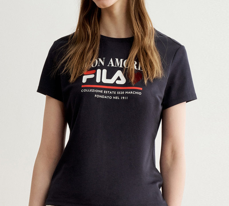 (WMNS) FILA Logo Printing Cotton Short Sleeve Blue F11W028107F-NV