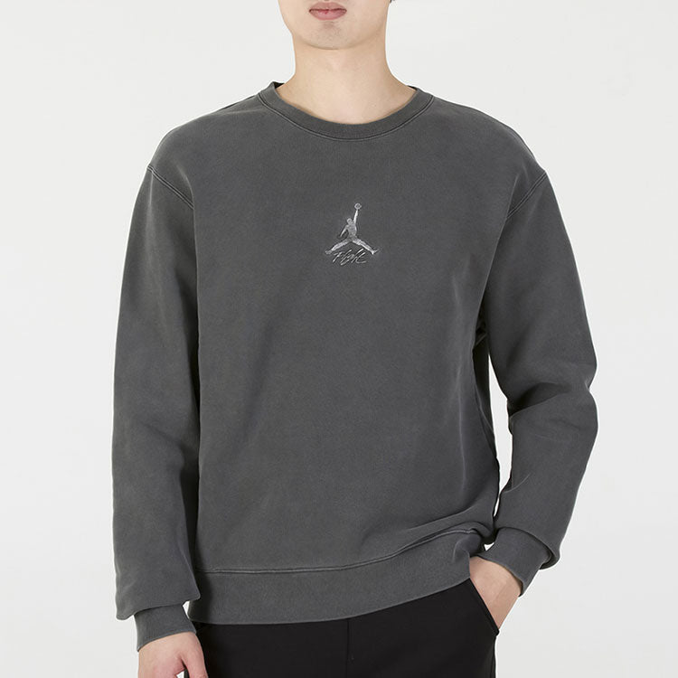 Men's Air Jordan As J Flt Hrtg Flc Crew Embroidered Logo Sports Solid Color Knit Pullover Round Neck Autumn Gray DO2308-011