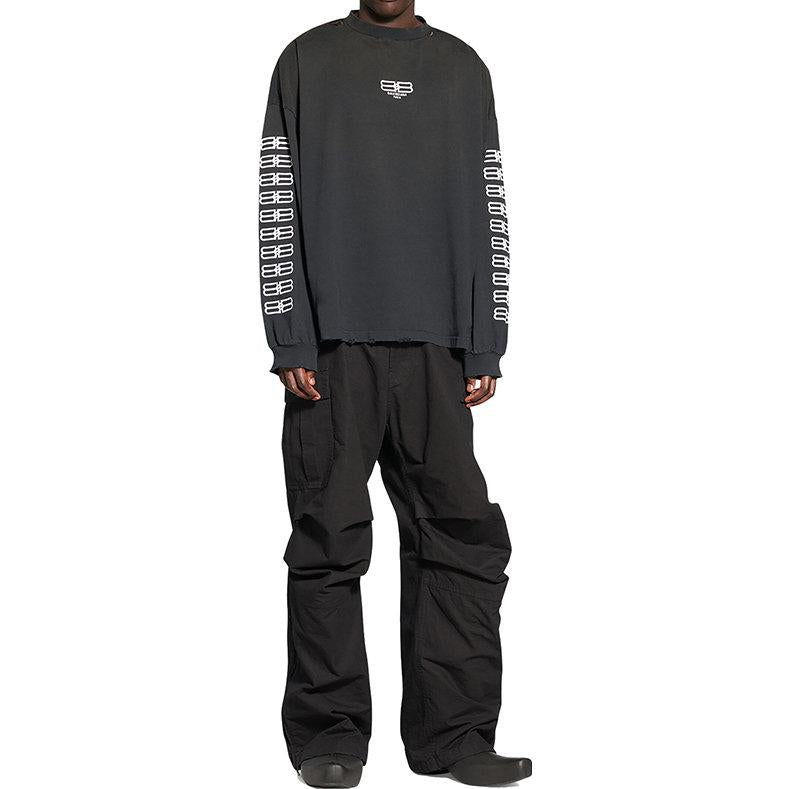 Balenciaga Embroidered BB Sleeve Crewneck Sweater 'Washed Black White' 699191TMVG79034