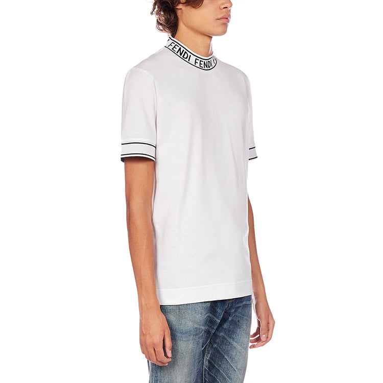 Men's FENDI AW20 Cotton High Collar Short Sleeve White FY1040ACN3F0QA0